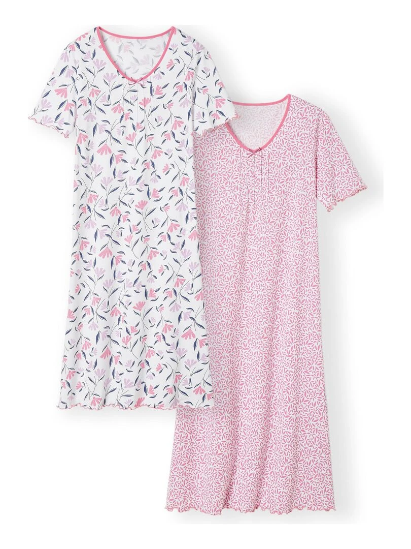 Lot de 2 chemises de nuit jersey pur coton peigné Damart Rose
