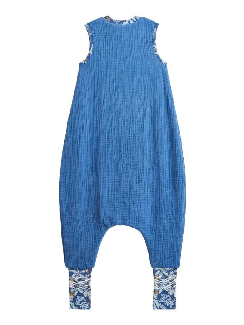 Turbulette d'été en gaze de coton avec pieds retroussables Gamboa Bleu