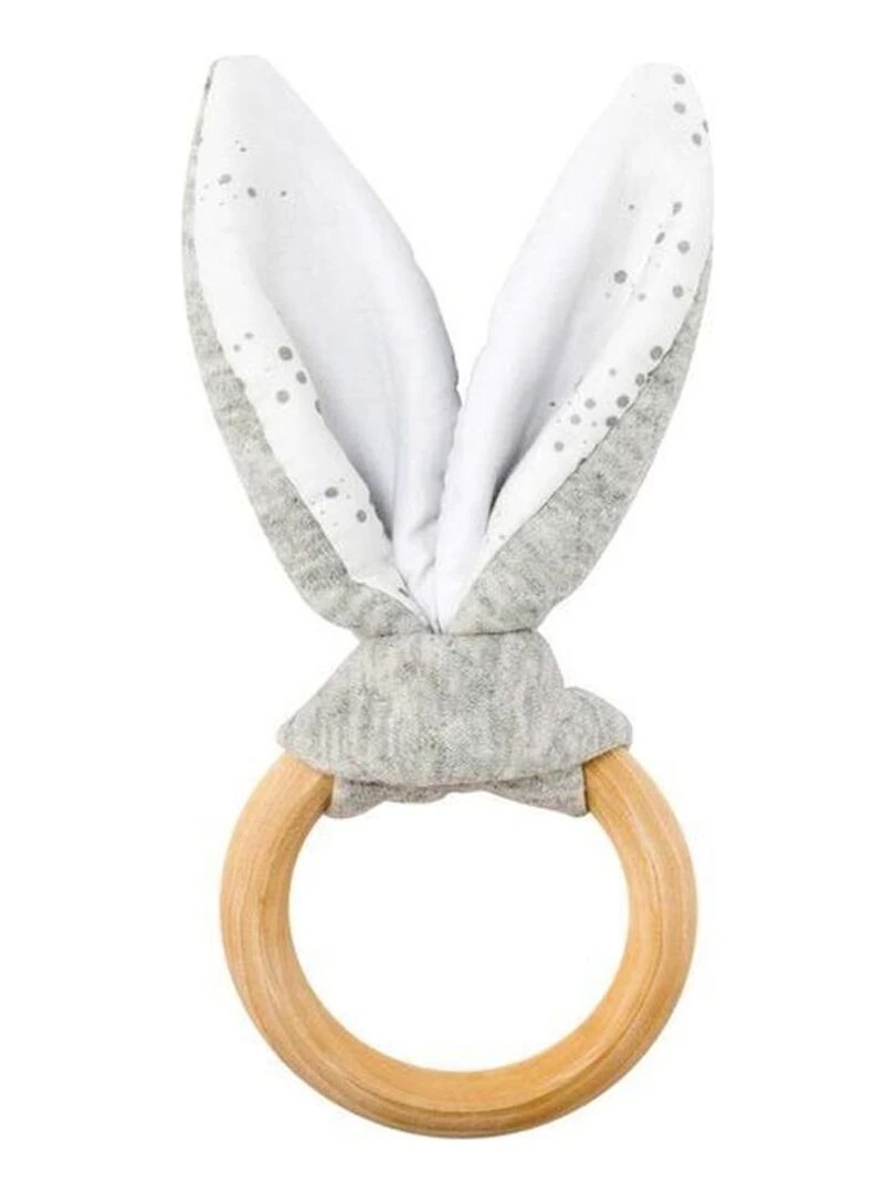 Doudou Nattou Lapin Gris en Bois hochet Nature Gris