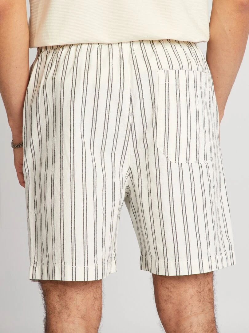 Short à rayures en lin mélangé   Beige