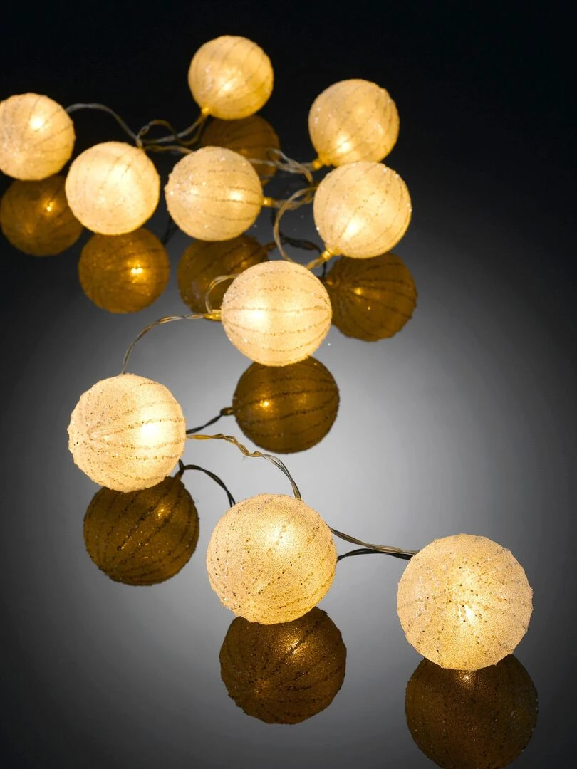 Guirlande interieur 10 boules paillettes Blanc