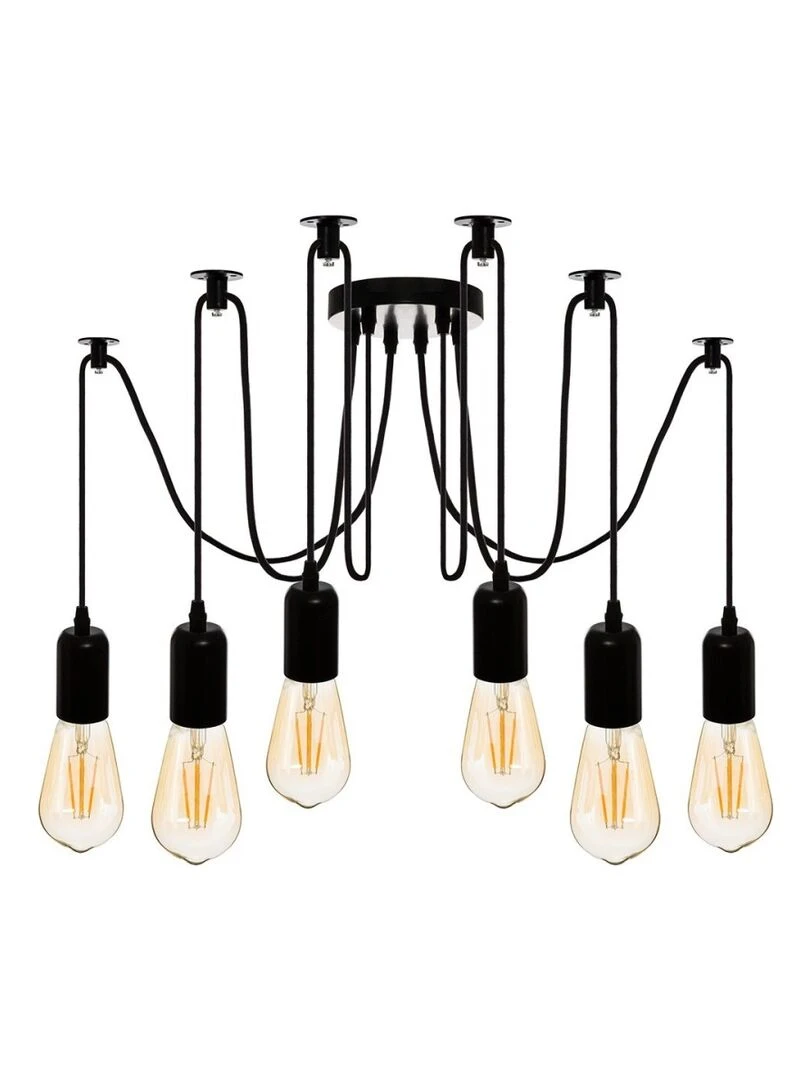 Suspension araignée 6 ampoules Noir