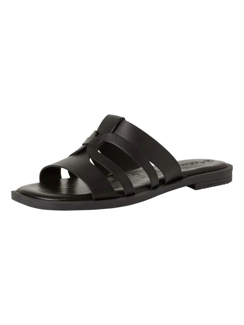 Sandales Plate Cuir Tamaris   Noir