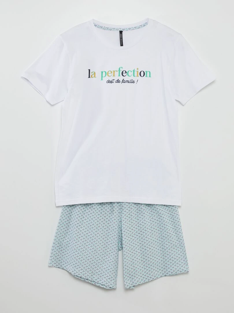 Pyjama 'La perfection c'est de famille' 2 pièces Blanc