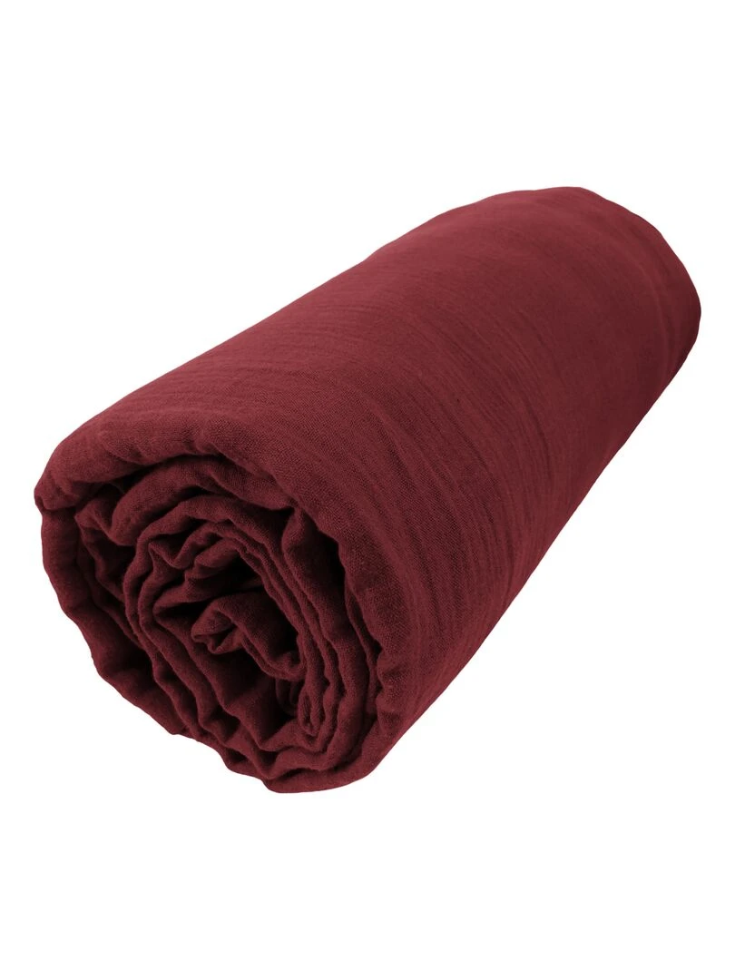 Drap Housse Double Gaze Coton Gaia Bordeaux
