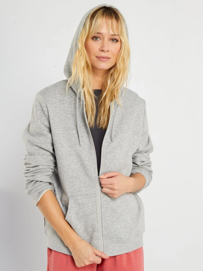 Sweat zippé à capuche Gris clair