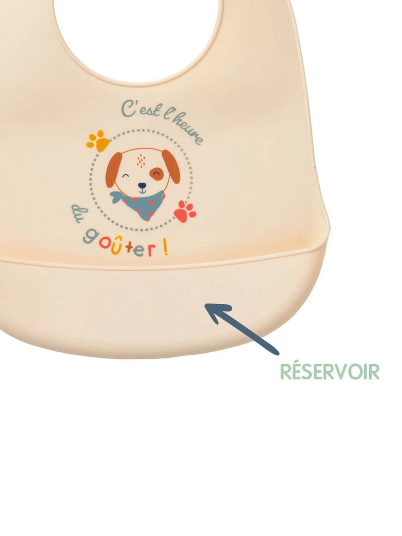 Bavoir en silicone à poche récupératrice   beige