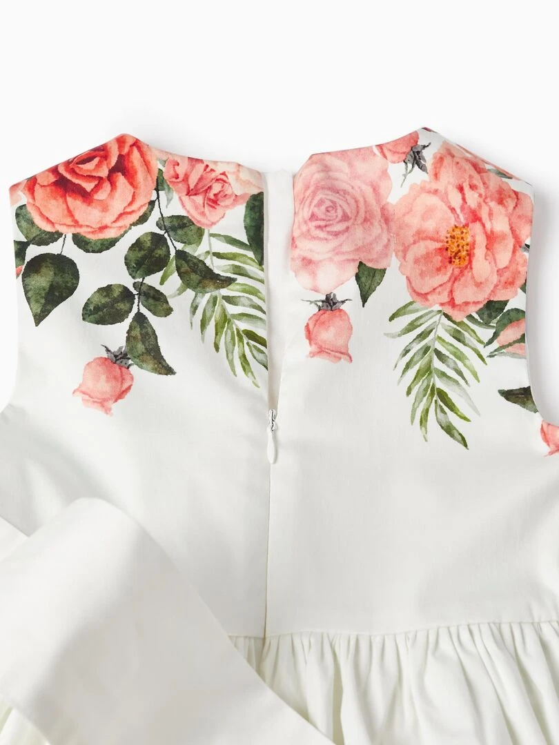 Robe à manches cavalières pour fille 'Roses' manches courtes LETS PARTY   Blanc