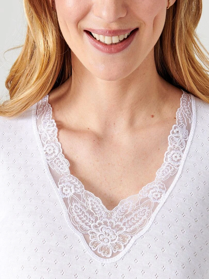 T shirt manches courtes  maille ajourée Thermolactyl   Damart   Blanc