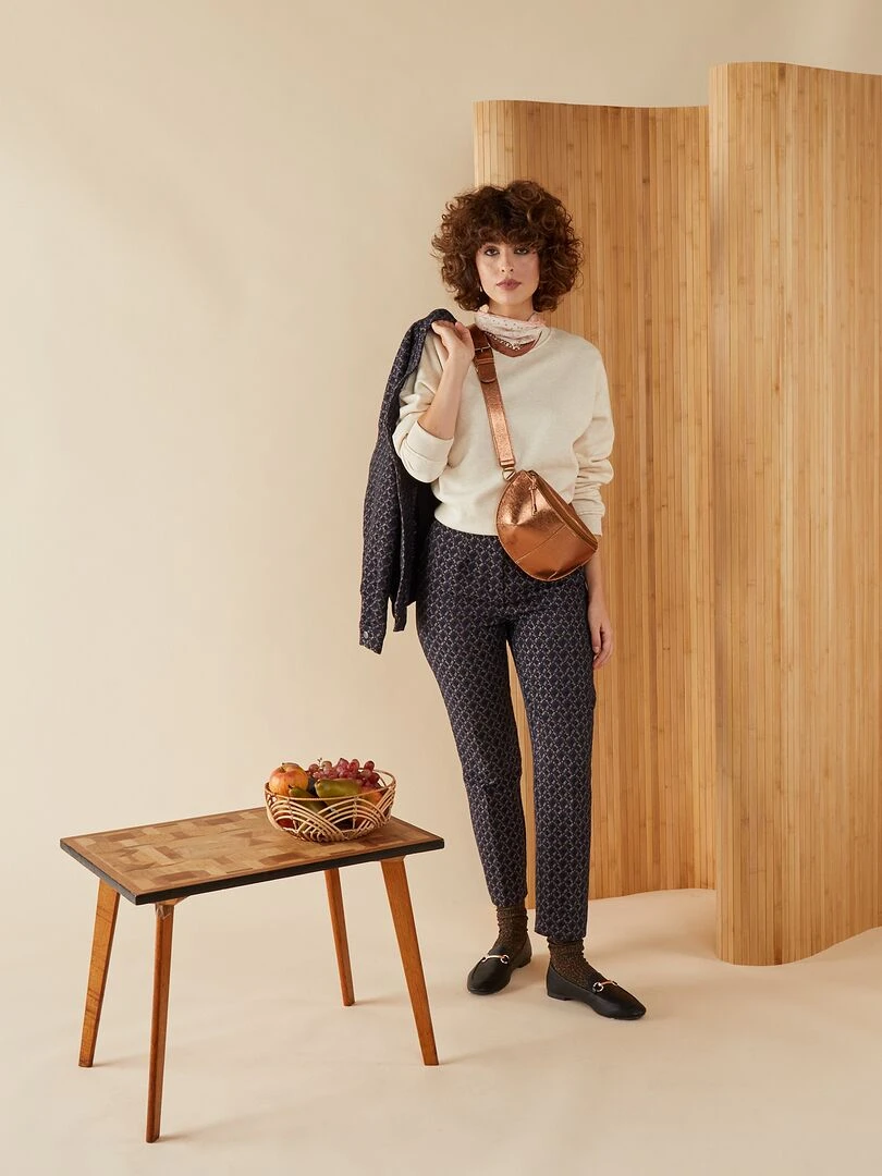 Pantalon cigarette matelassé à imprimés géométriques x Jacquard Bleu