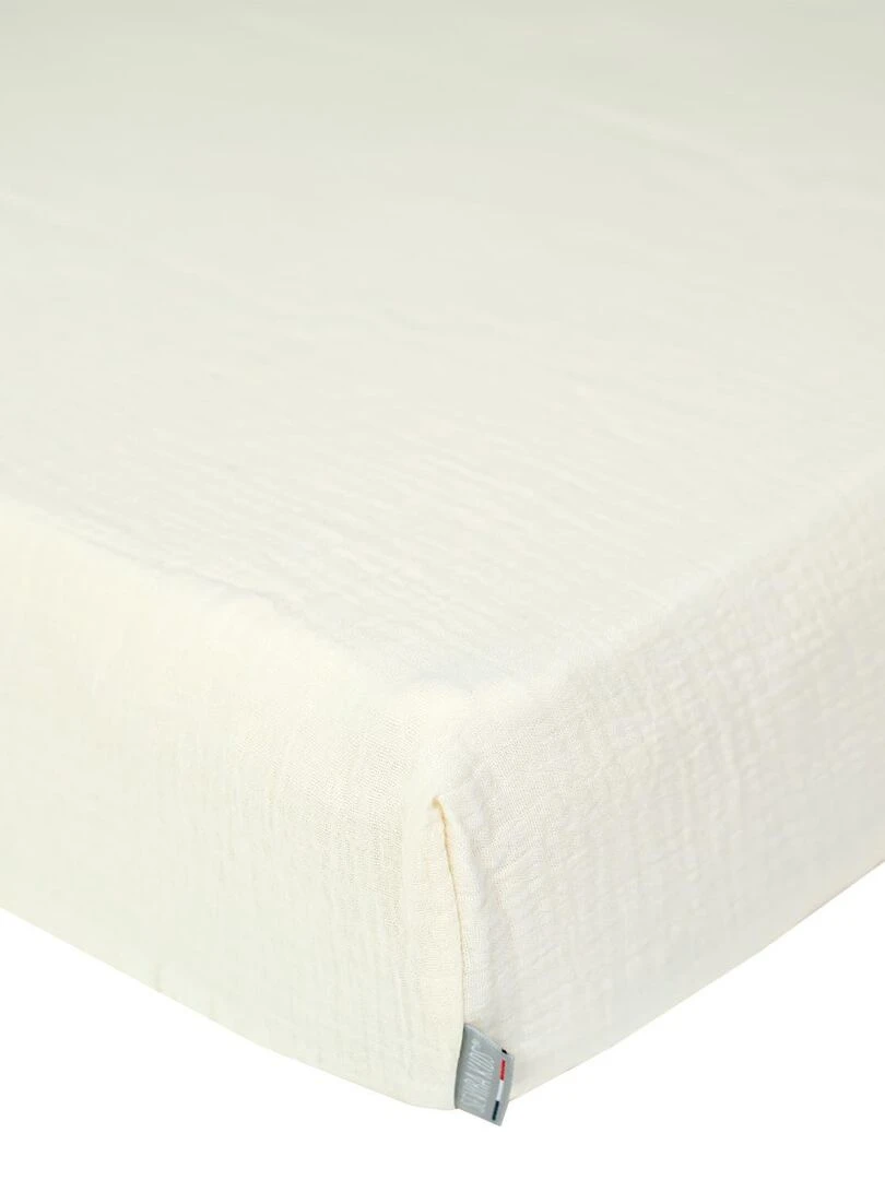 Drap housse uni en gaze de coton Ecru