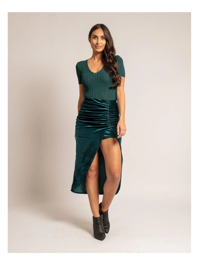 Jupe midi velours XESTOR   Bleu canard