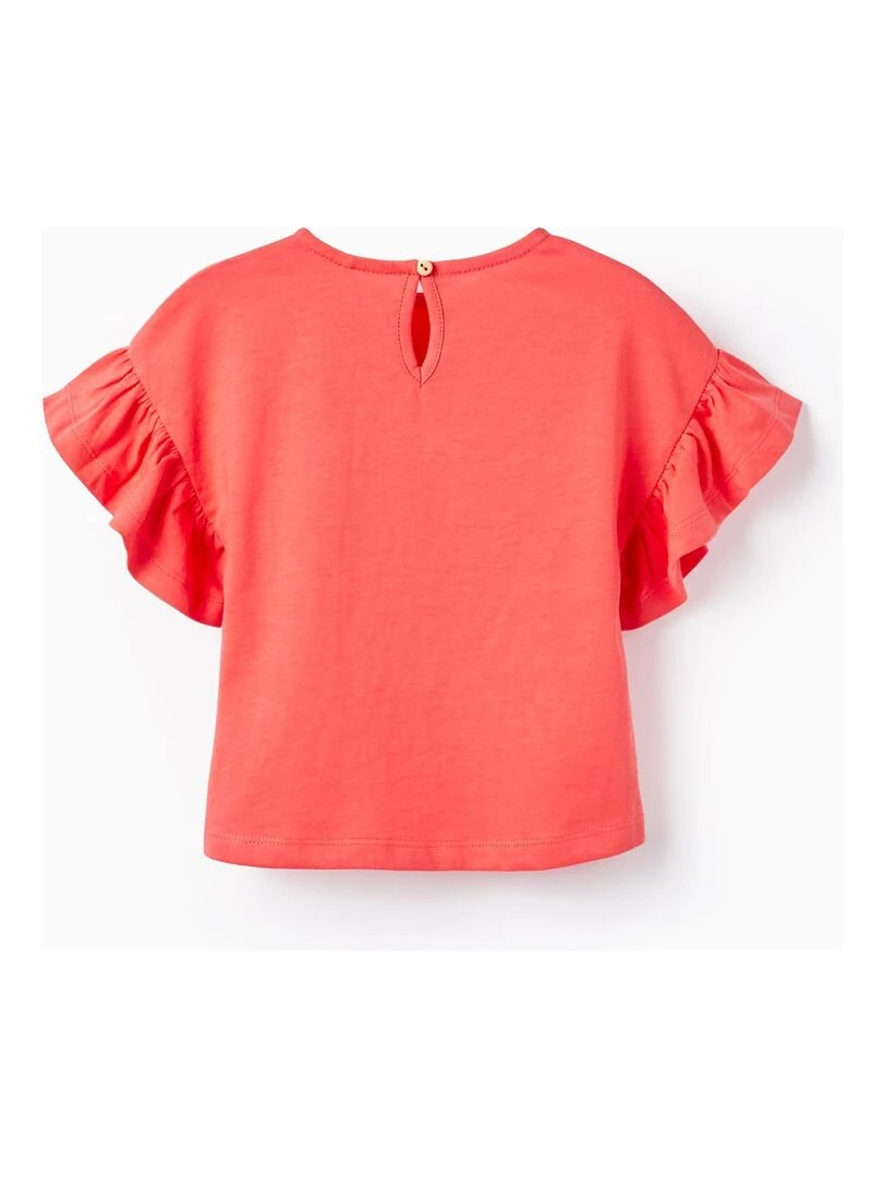 T Shirt en Coton à Volants Bébé Fille 'Cha Cha Cha' manches courtes CUBA Rose