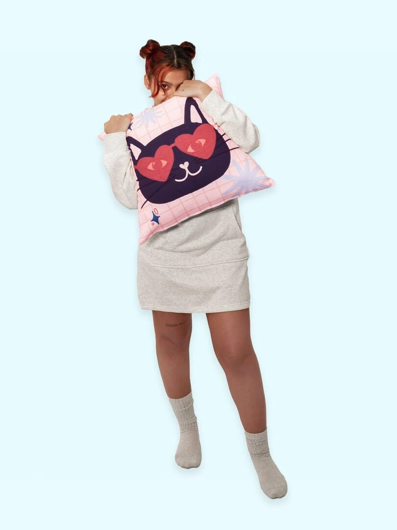 Housse de coussin décoratif Meow love "Happyfriday"   Blanc