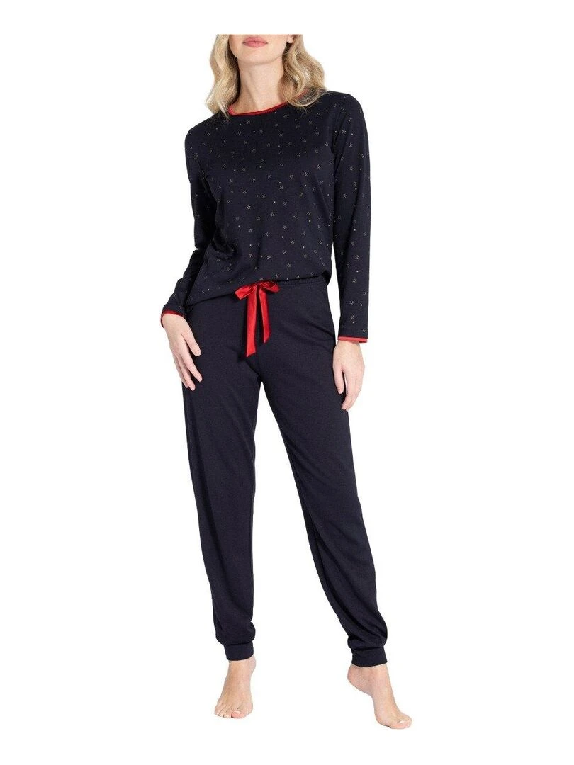 Pyjama en coton et modal avec étoiles dorées Masae Bleu