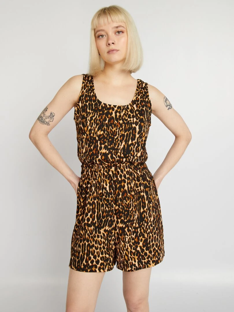 Combishort courte à taille élastiquée Beige/noir