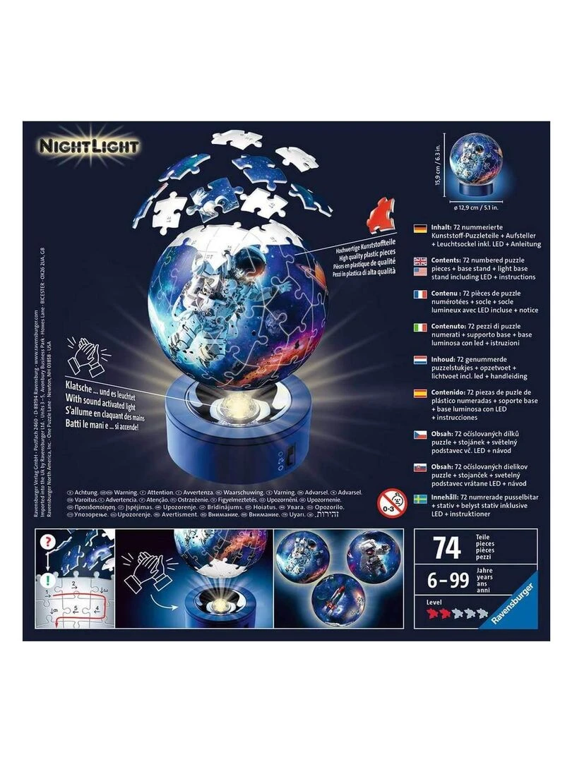 Puzzle 3D Ball 72 pièces illuminé   Les astronautes   N/A