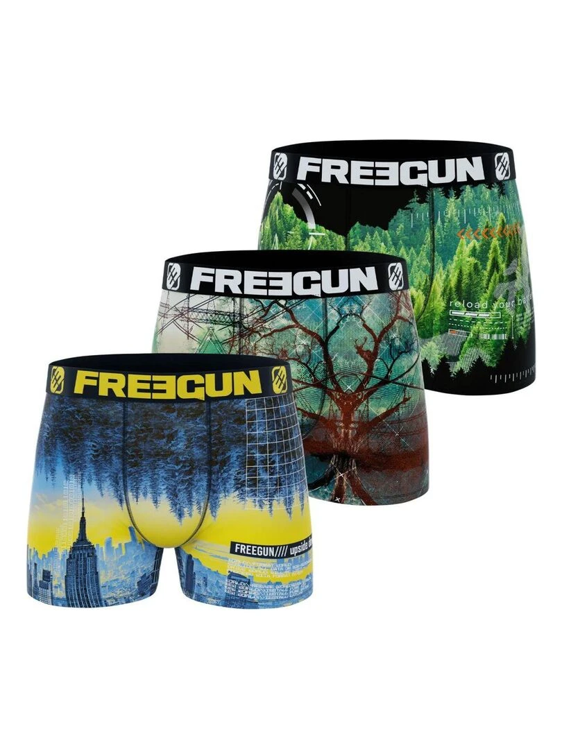 Lot de 3 boxers homme recyclé Numeric Nature Freegun Vert