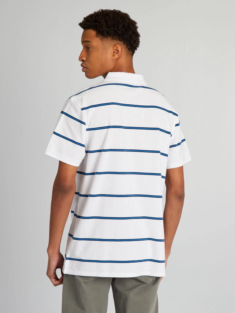 Polo en piqué de coton à rayures + d'1m90   blanc