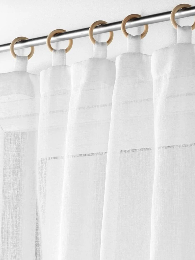 Voilage uni à œillets en bois intégrés   Blanc