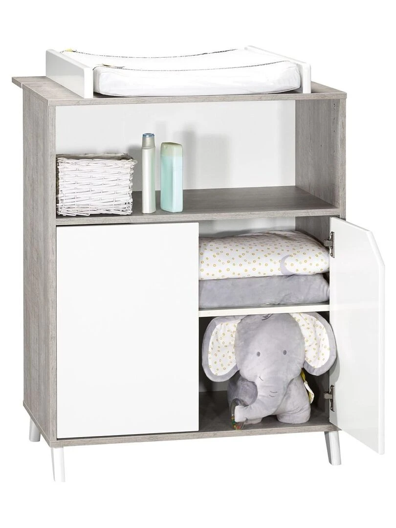 Commode à langer bébé en bois   BABYPRICE   Blanc Gris