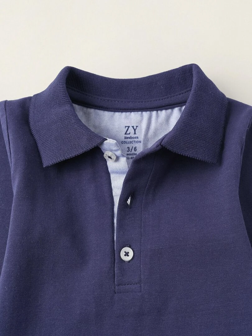 Body Polo en Coton pour Nouveau né manches longues  BALMORAL'S AFTERNOONS   Bleu foncé