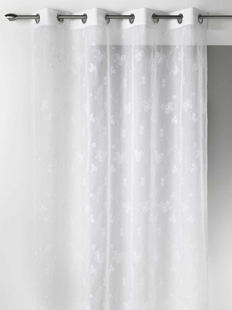 Voilage en Etamine Légère à Imprimés "Fleur" Blanc