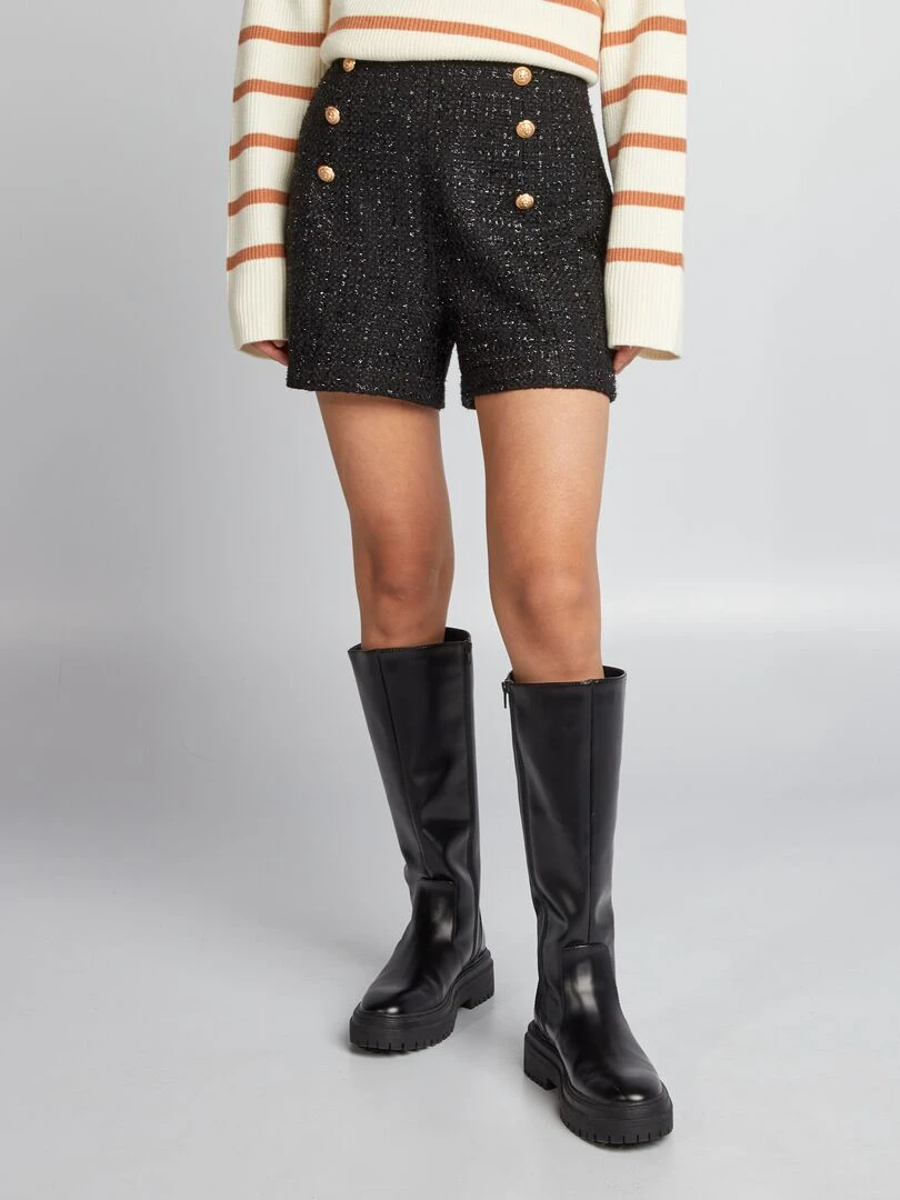 Short en tweed avec boutons noir