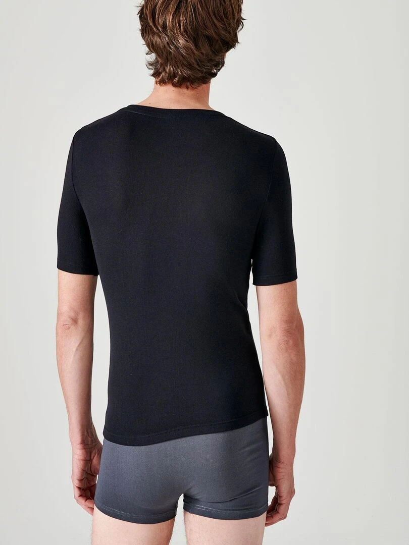 T shirt col rond manches courtes fine côte Thermolactyl   Damart   Noir