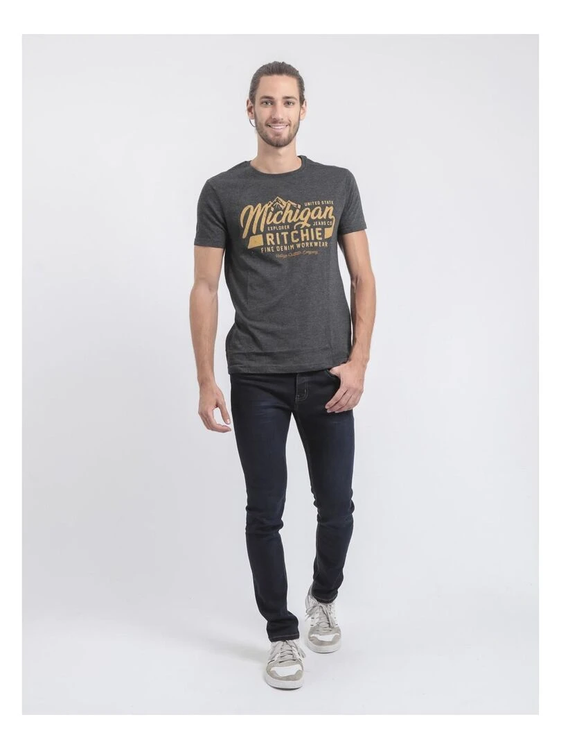 T shirt col rond pur coton JOULTIX   gris anthracite