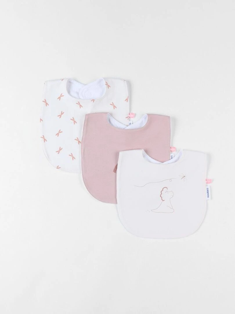 Set de 3 bavoirs en éponge et en Jersey écru/rose poudré Noukie's Blanc