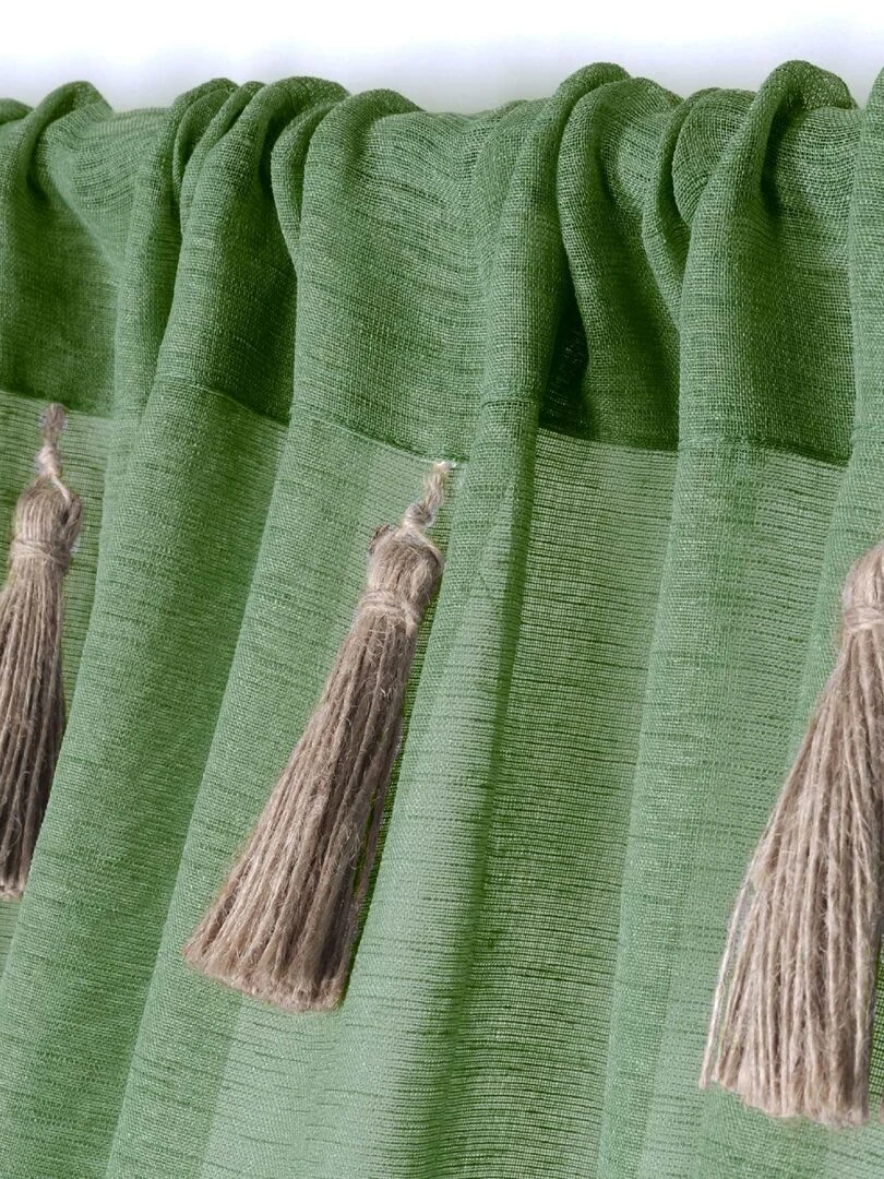 Voilage bohème à pompons en jute   Vert clair