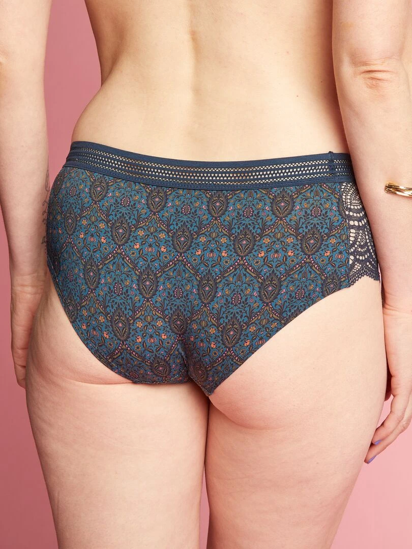 Shorty en microfibre et dentelle   Bleu marine