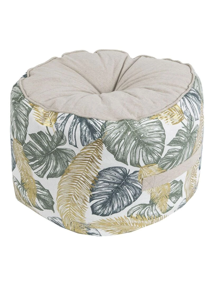 Pouf en coton JUMANJI dessus chambray 'Deko&co' Blanc Vert