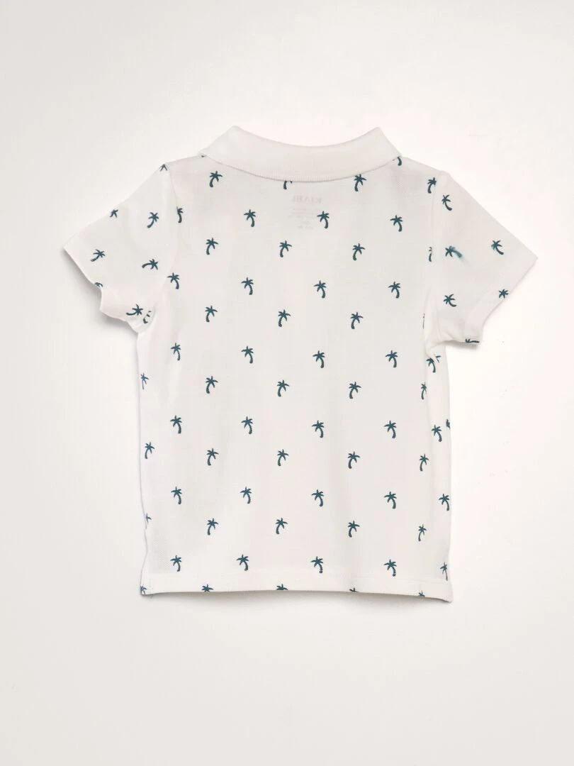 Polo en piqué de coton avec imprimé   Blanc 'palmiers'