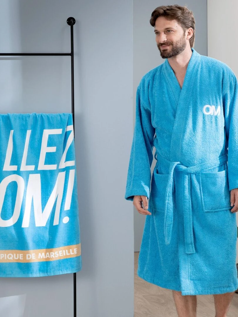 Drap de plage imprimé 100% coton OM ALLEZ Bleu
