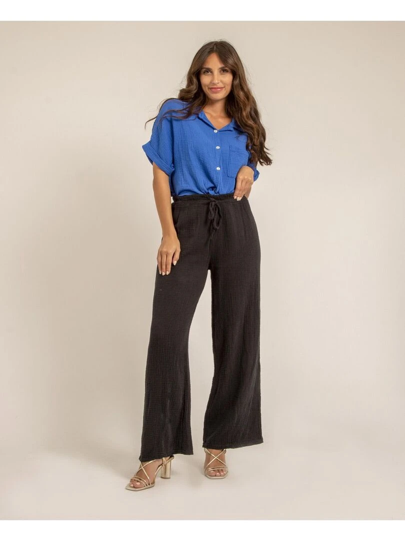 Pantalon fluide gaze de coton EBERTINE   Noir