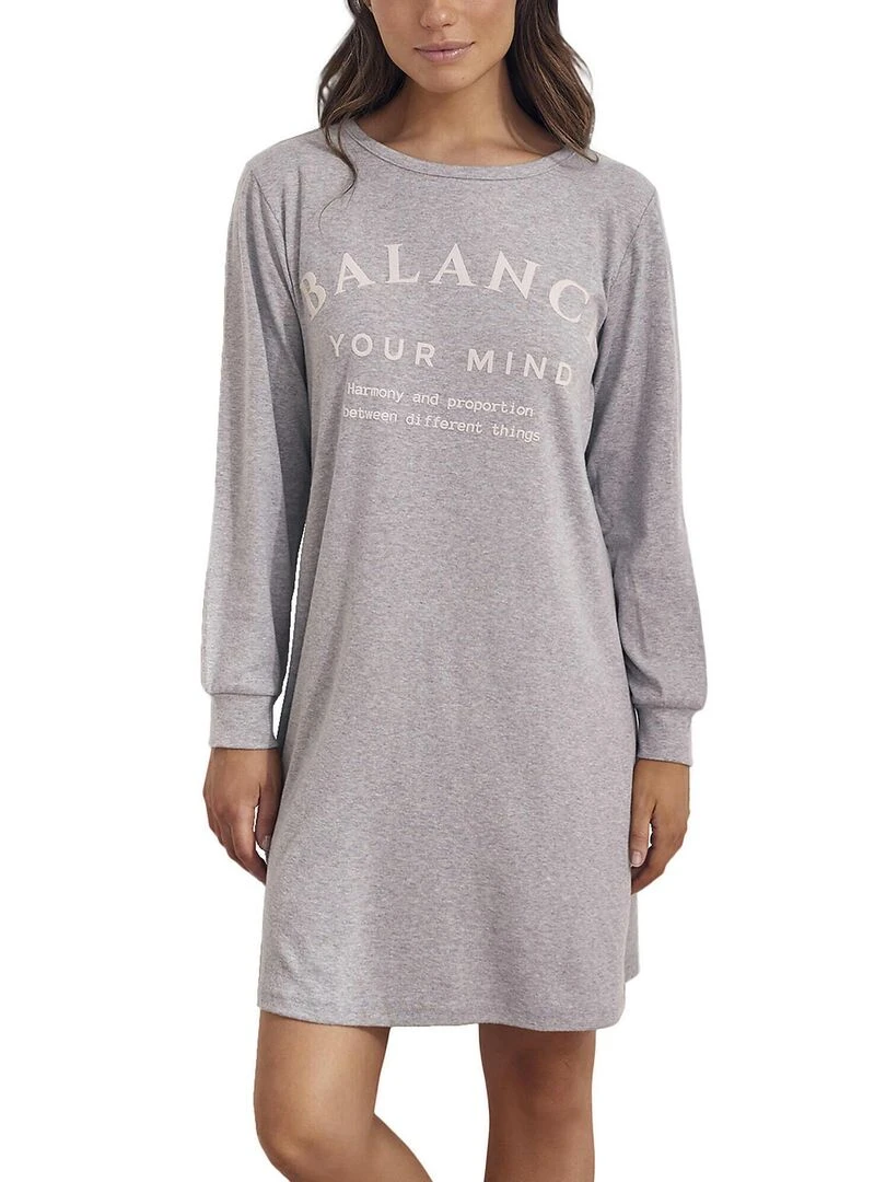 Chemise de nuit manches longues Cotton Gris