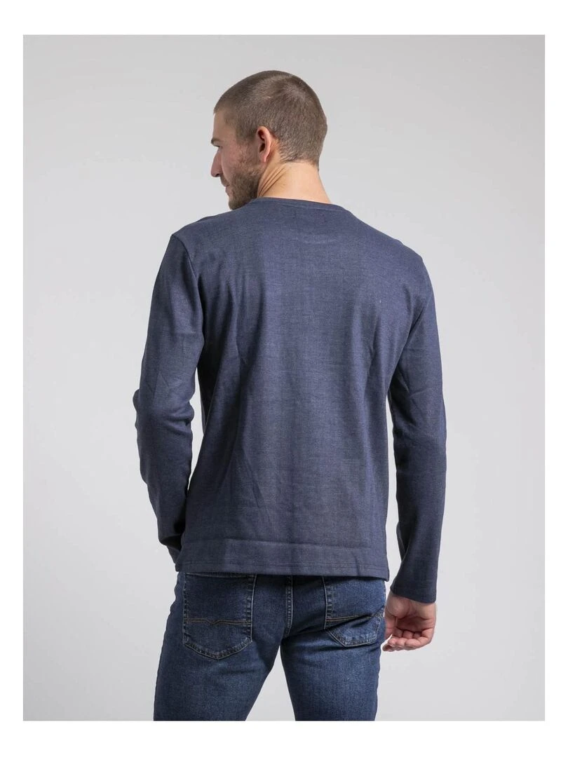 T shirt manches longues col rond pur coton JABOUTIX Bleu marine