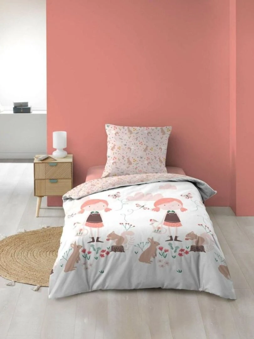 Housse de couette enfant 140x200 Alice + 1 taie microfibre Rose