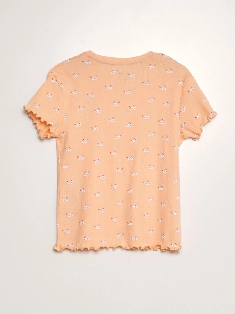Ensemble pyjama côtelé et imprimé   2 pièces   Orange