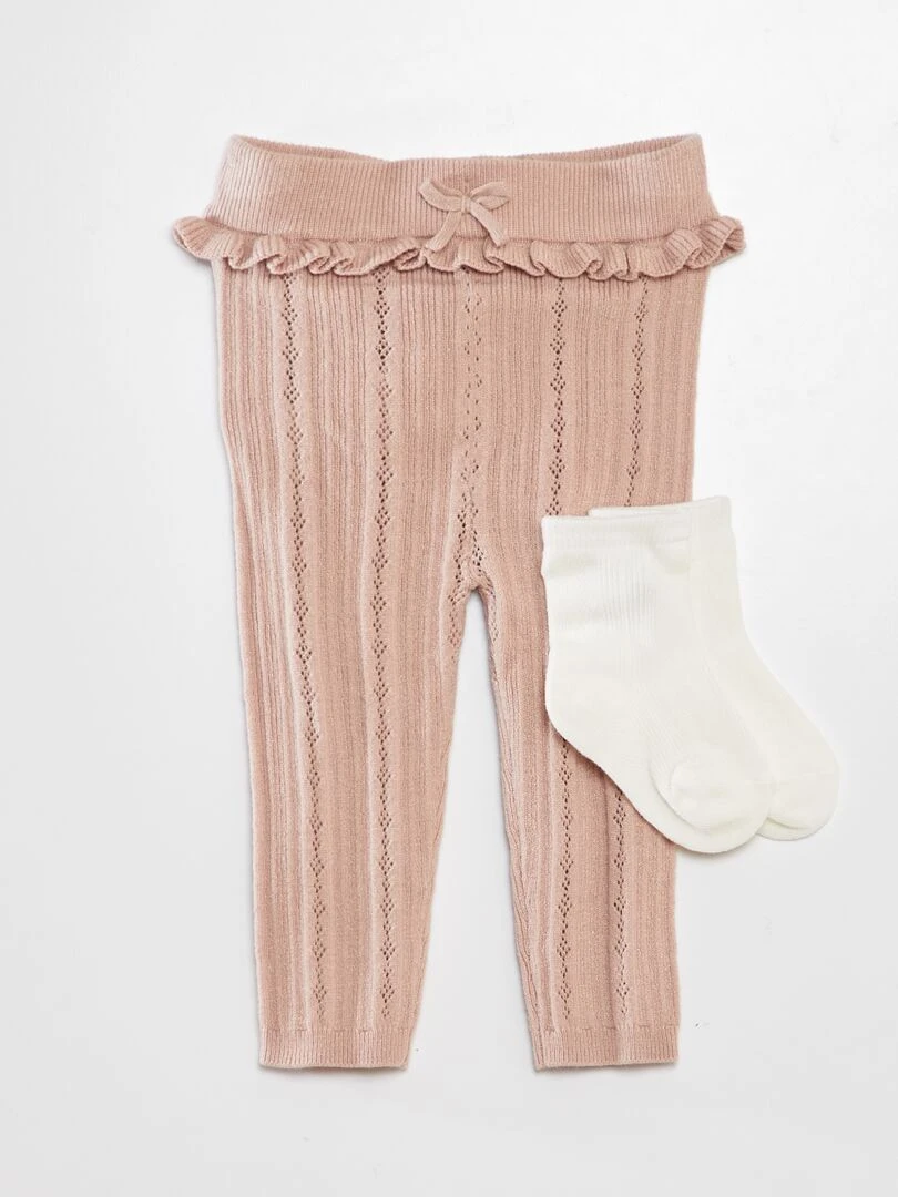 Legging tricot en maille ajourée + chaussettes Beige