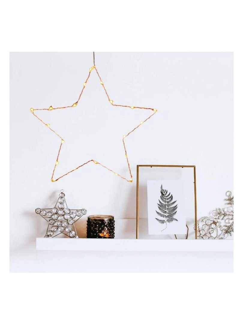 Etoile finition cuivre lumineuse avec 20 leds blanc H35 piles Cuivre