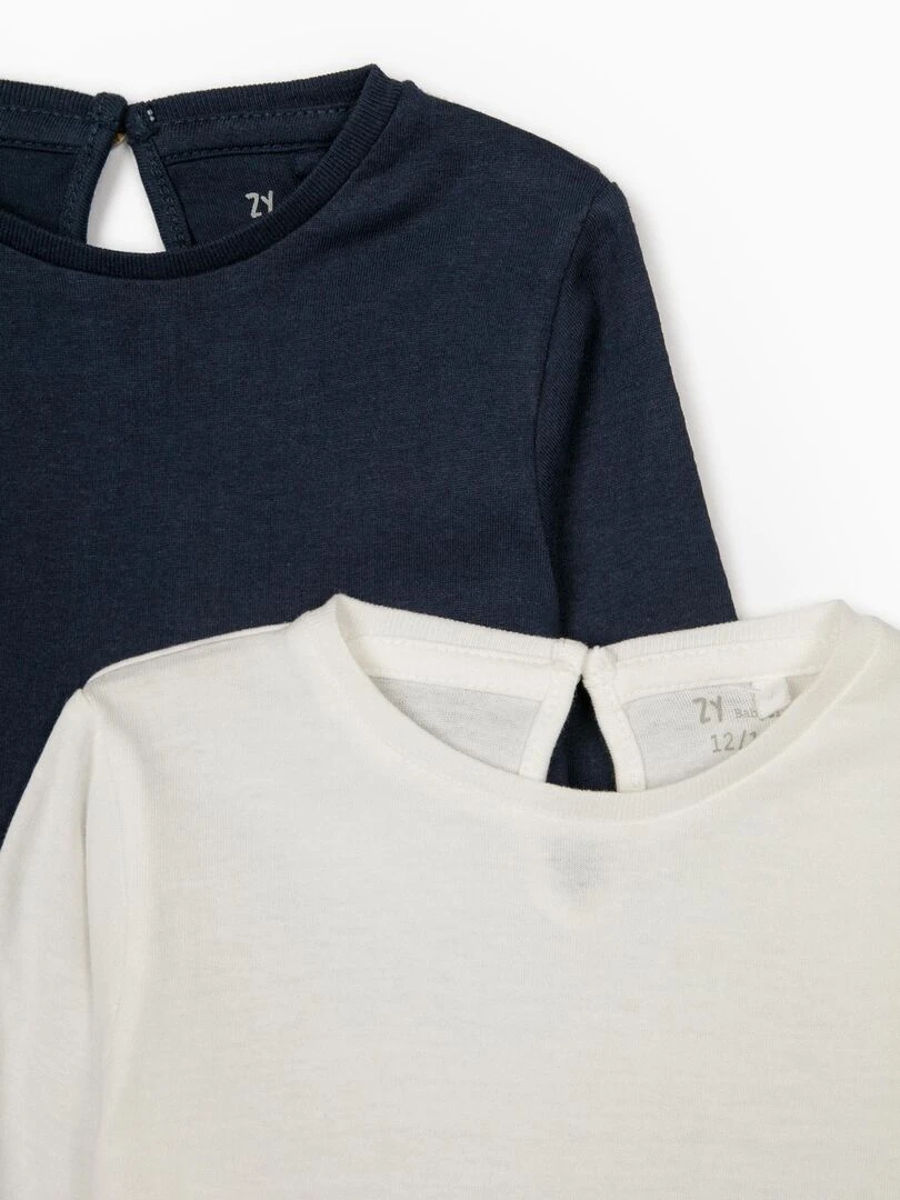 2 T Shirts Manches Longues Bébé Fille manches longues DISRUPTION Bleu nuit