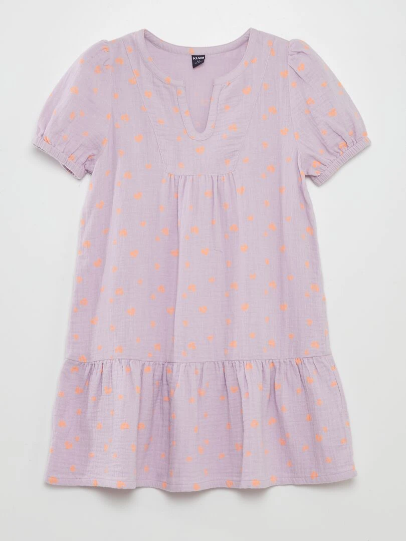 Robe en gaze de coton à manches ballons Violet