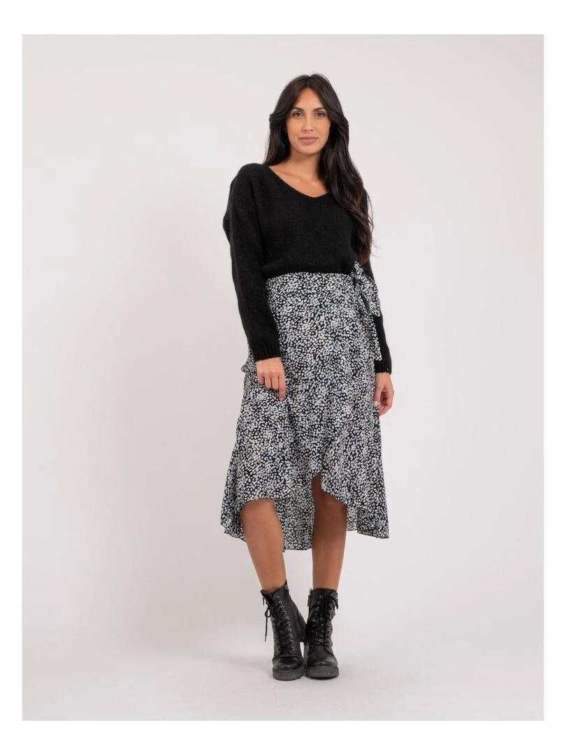 Jupe midi motifs XISSA   Bleu