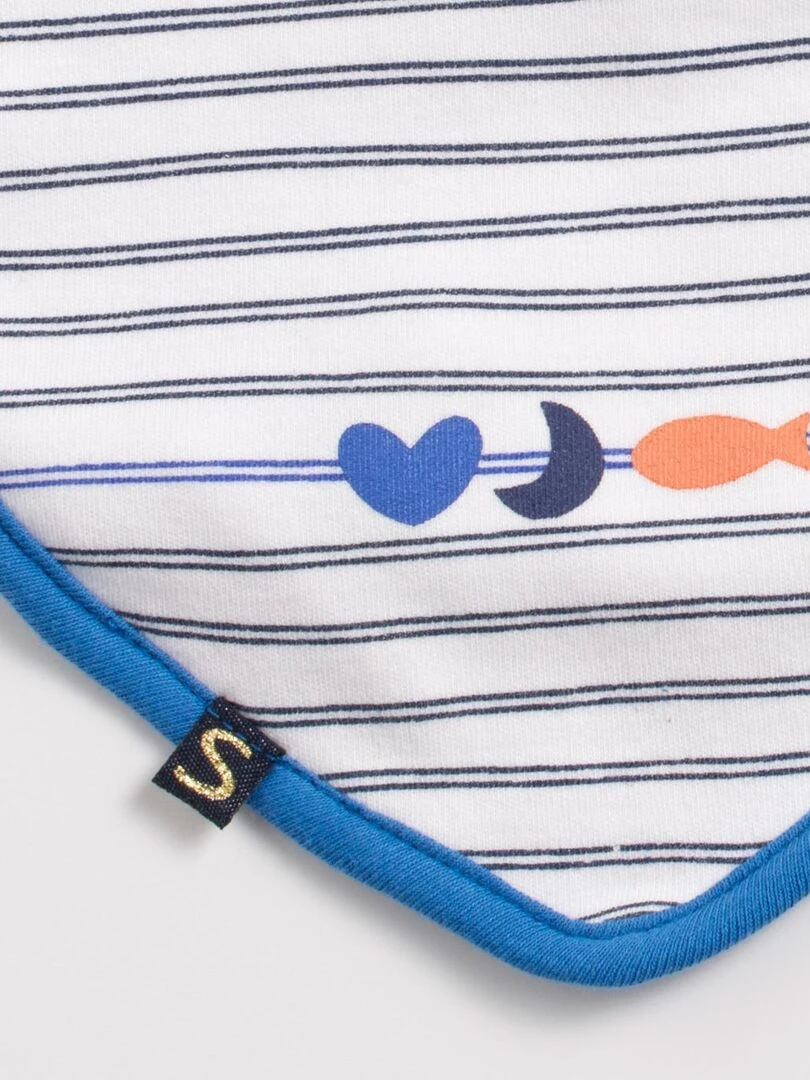 Lot de 2 bavoirs en coton marinière SAUTHON Bleu Blanc