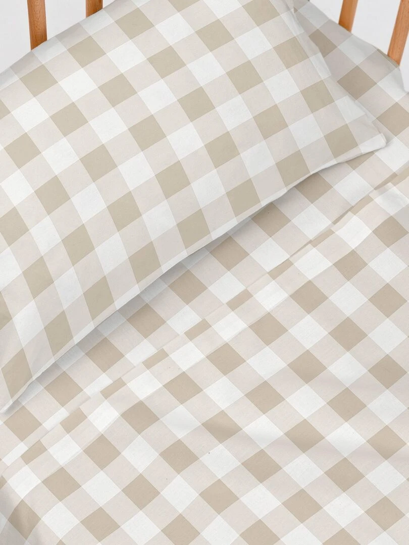 Parure de lit 2 pièces Vichy Berceau "Happyfriday" Beige