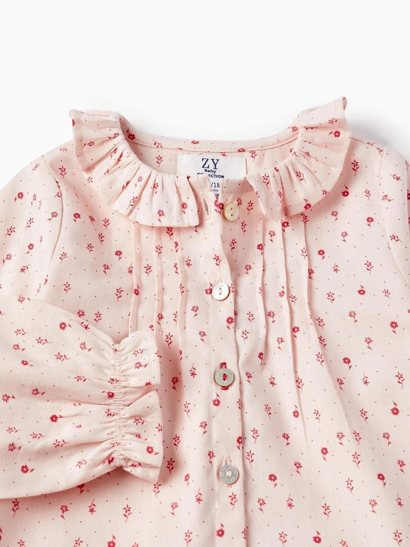 Blouse en sergé de coton à motif floral pour bébé fille manches longues SPRING BEGINS   Rose clair
