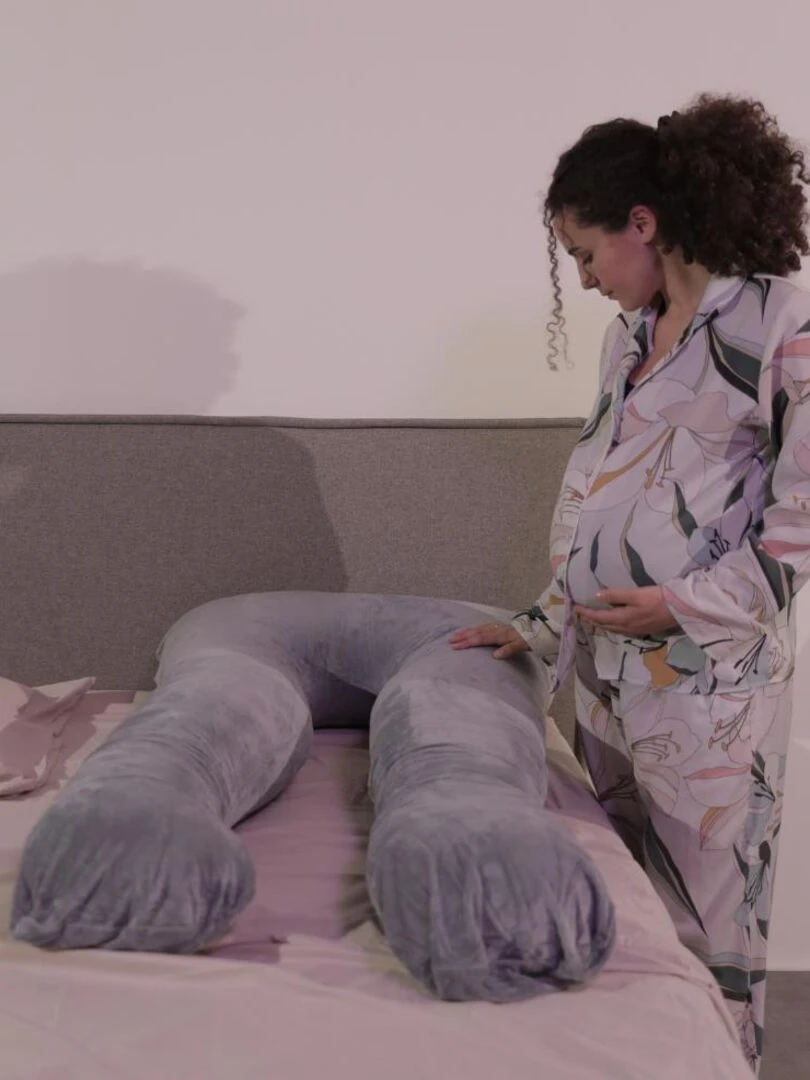 Coussin de Grossesse et d'Allaitement Velours 140x80cm   Déhoussable   Bananair   Gris